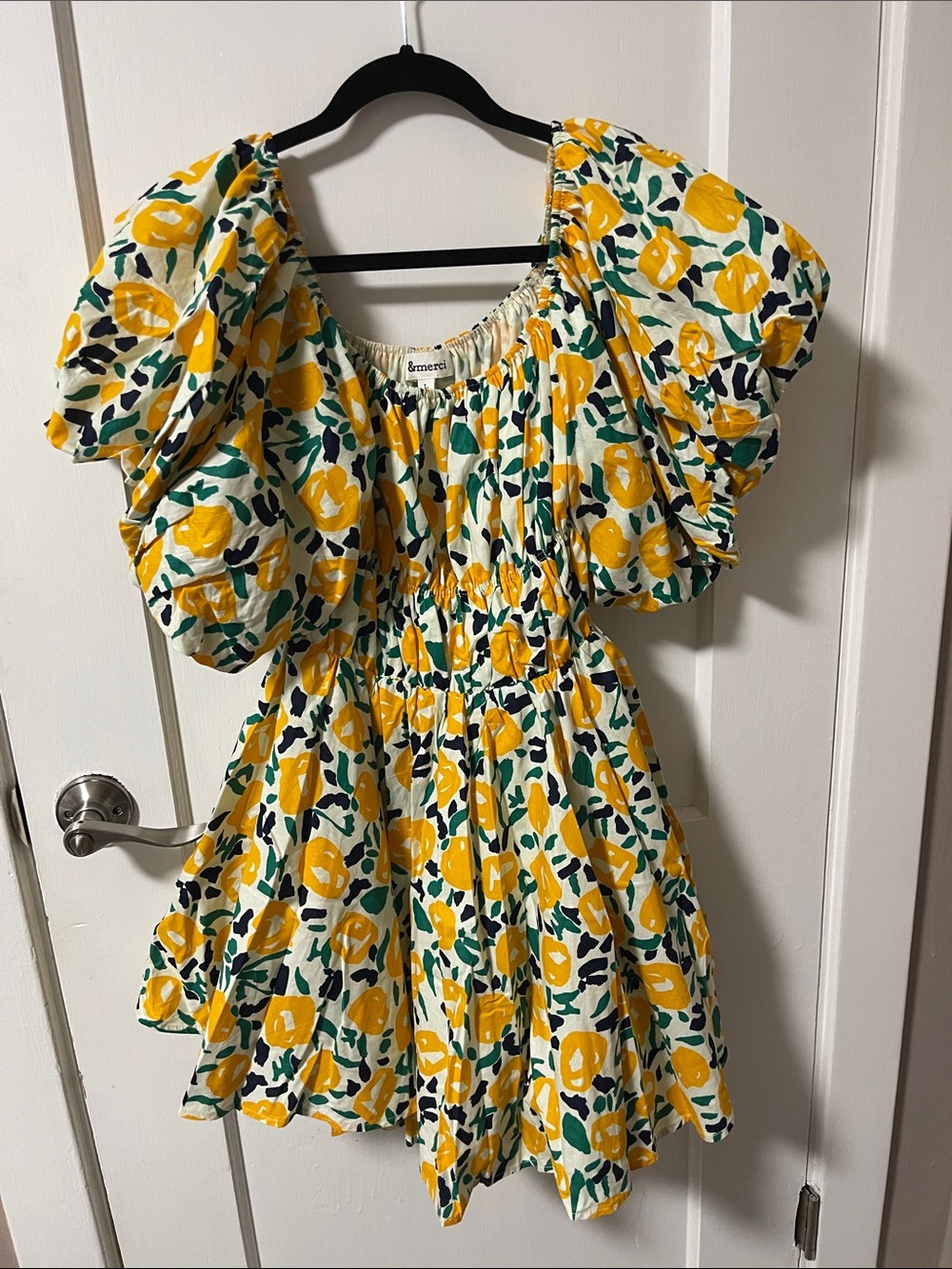 Girls Yellow Floral Puff-Sleeve Smocked Dress
